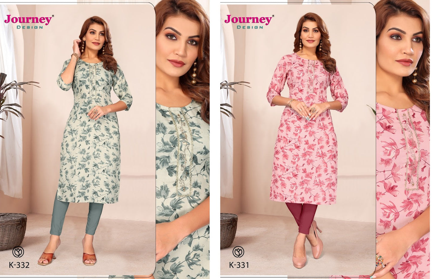 K 331-332 Journey Design Poly Magic Straight Cut Kurtis Supplier Ahmedabad