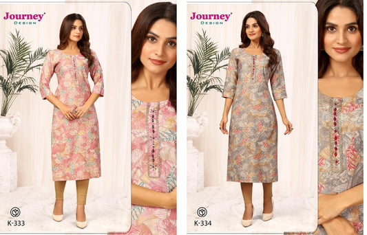 K 333-334 Journey Design Modal Chanderi Long Straight Kurti Supplier Gujarat