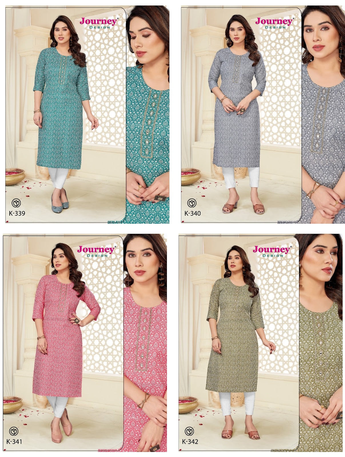 K 339-342 Journey Design Cotton Long Straight Kurti Wholesale Price