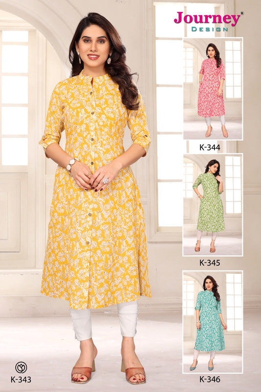 K 343-346 Journey Design Cotton A-Line Kurti Wholesaler Ahmedabad