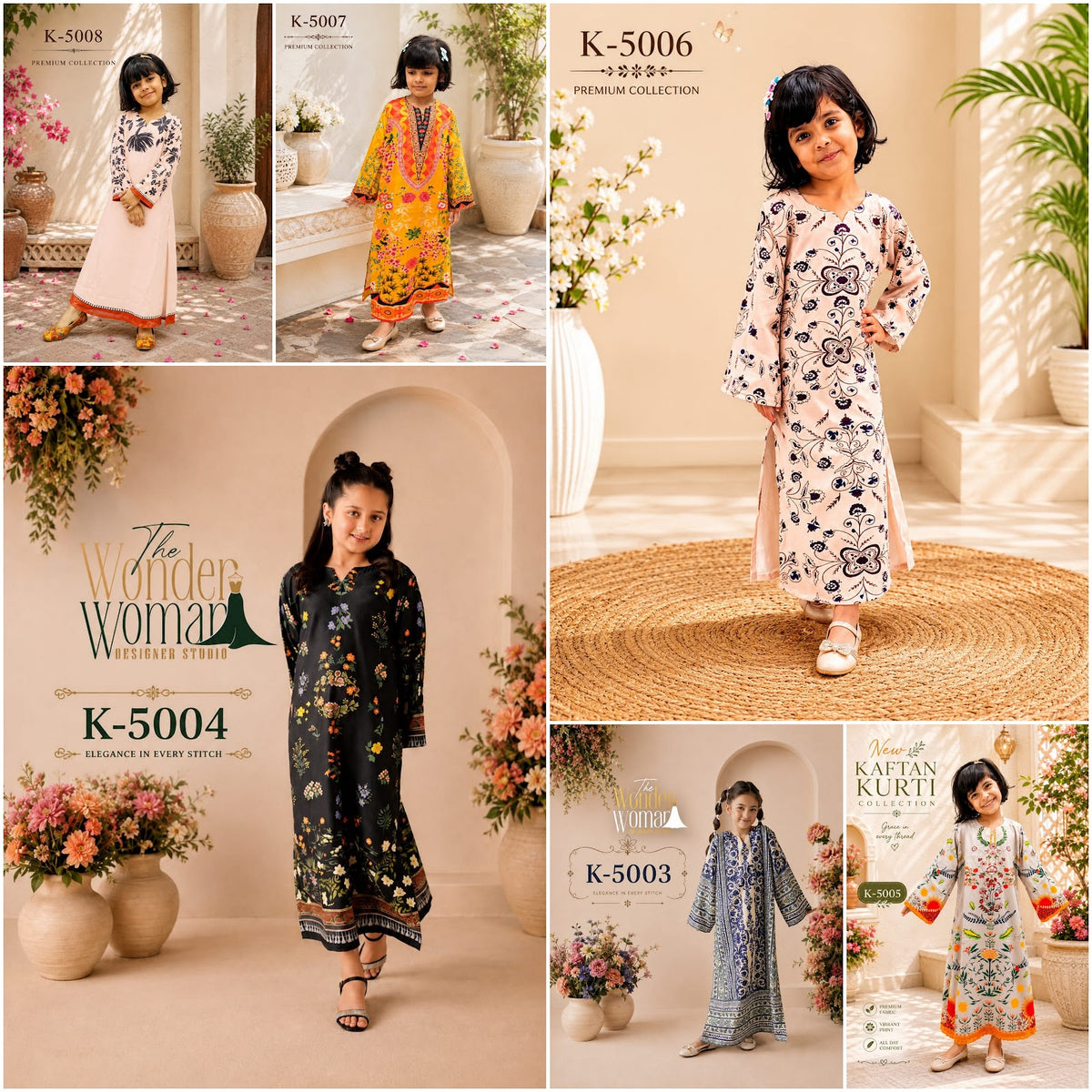 K 5003 To 5008 The Wonder Woman Mal Satin Girls Kaftan Manufacturer Gujarat