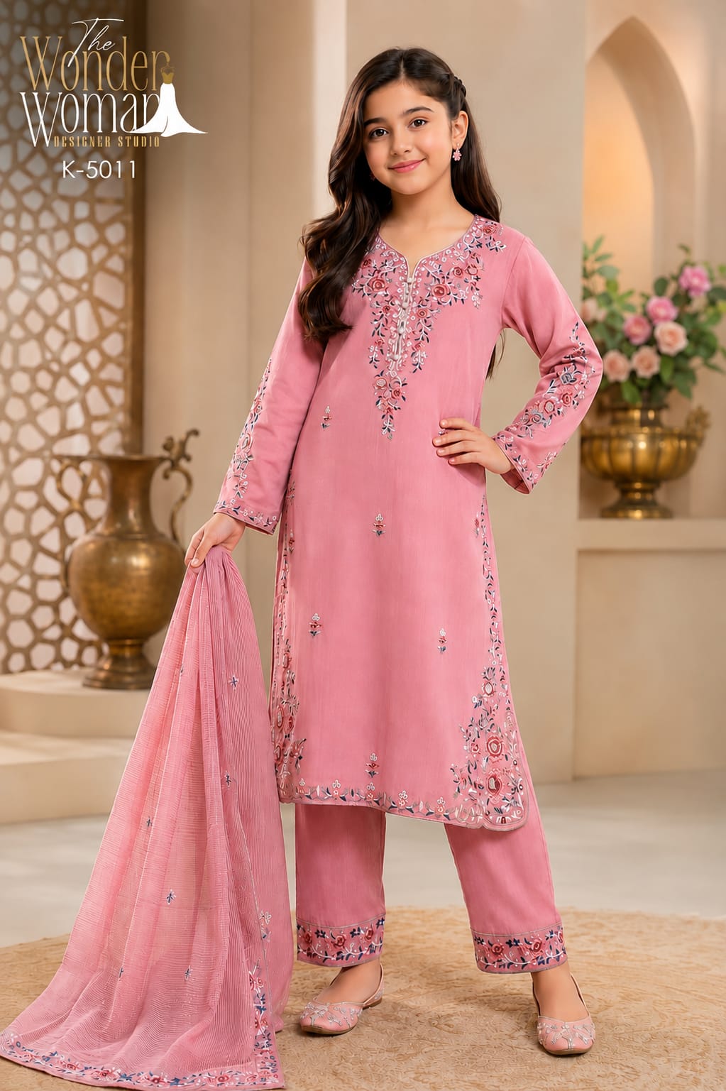 K 5011 The Wonder Woman Cotton Girls Readymade Pant Suits Manufacturer Ahmedabad