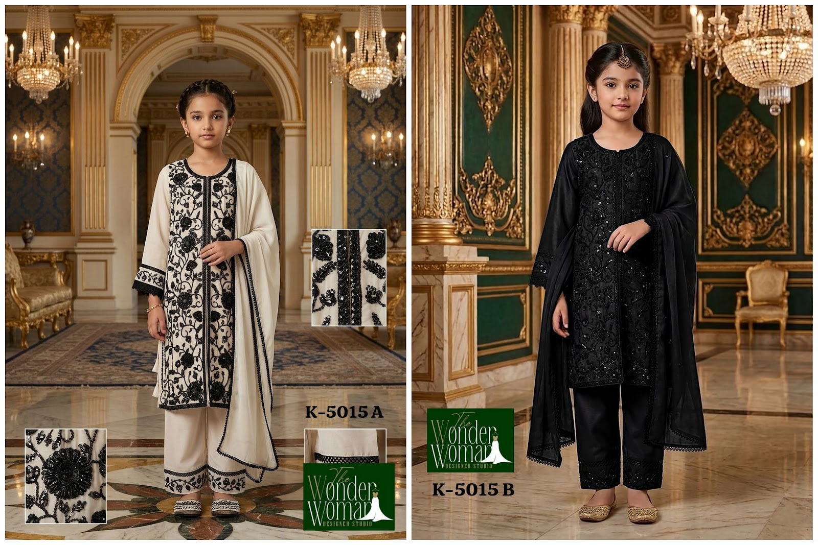 K 5015 Ab The Wonder Woman Georgette Girls Readymade Pant Suits Wholesale Rate