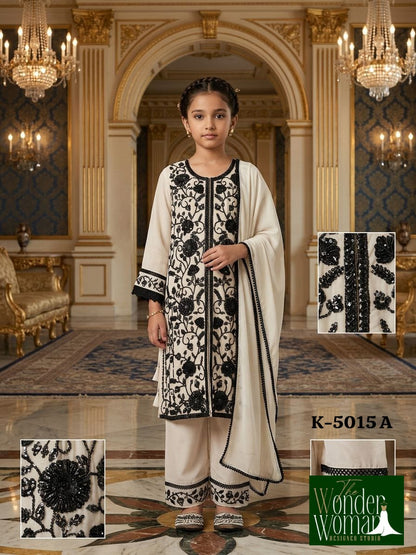 K 5015 Ab The Wonder Woman Georgette Girls Readymade Pant Suits Wholesale Rate