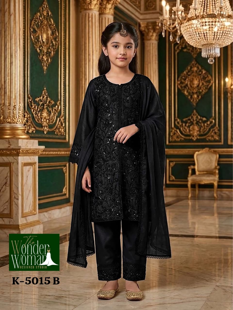 K 5015 Ab The Wonder Woman Georgette Girls Readymade Pant Suits Wholesale Rate