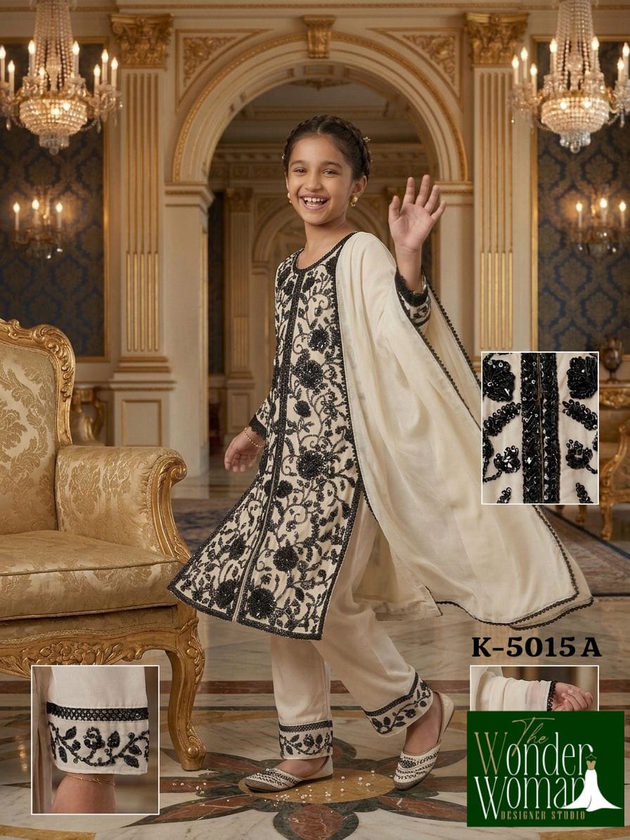 K 5015 Ab The Wonder Woman Georgette Girls Readymade Pant Suits Wholesale Rate