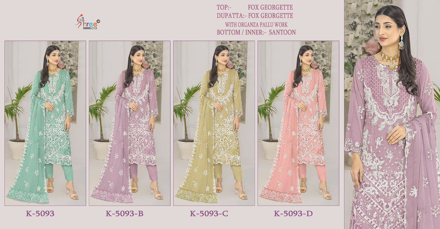K 5093 Bcd Shree Fabs Fox Georgette Pakistani Salwar Suits Wholesaler India