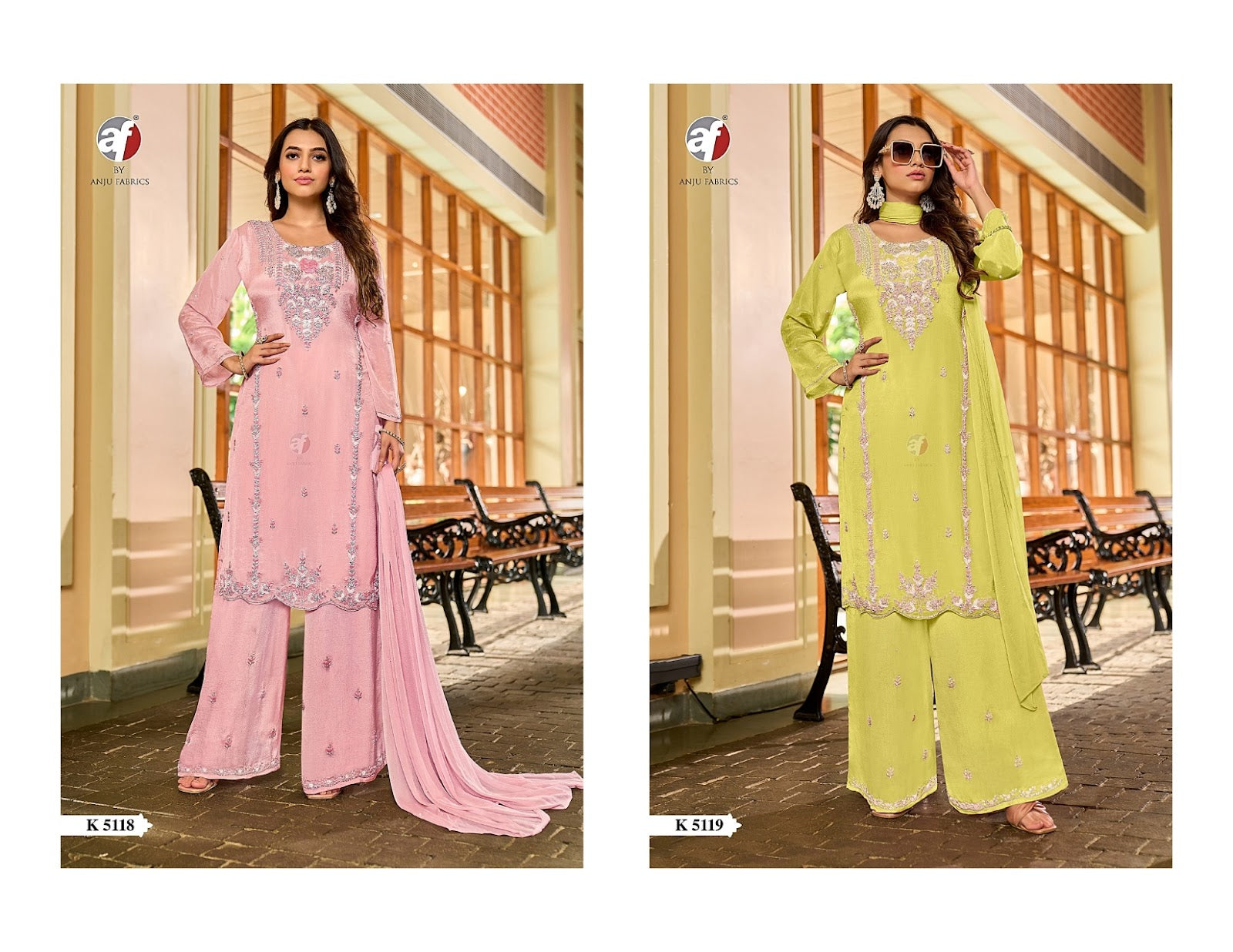 K 5118-5119 Af Chinon Chiffon Readymade Plazzo Style Suits Wholesaler Ahmedabad