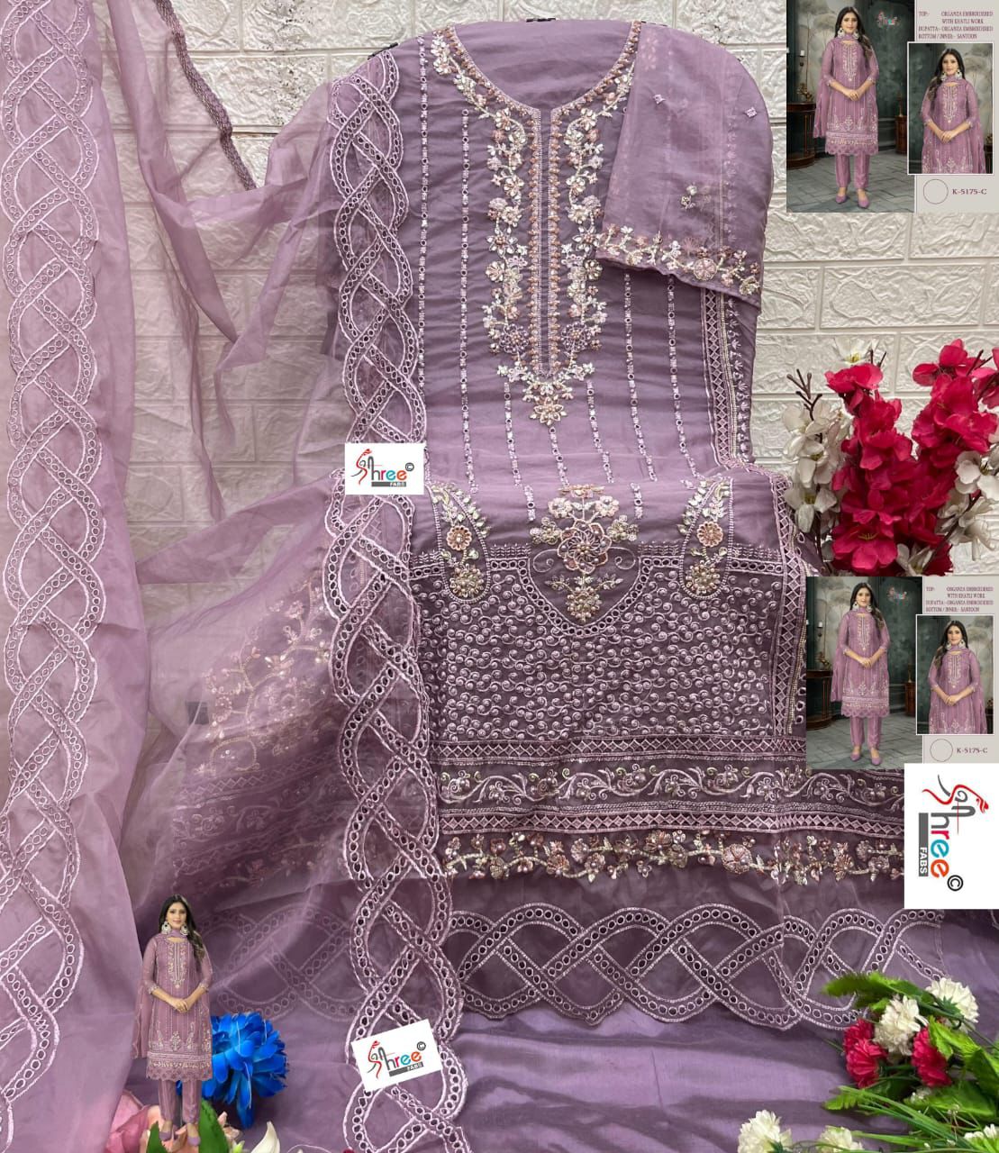 K 5175 Shree Fabs Organza Pakistani Salwar Suits Wholesale