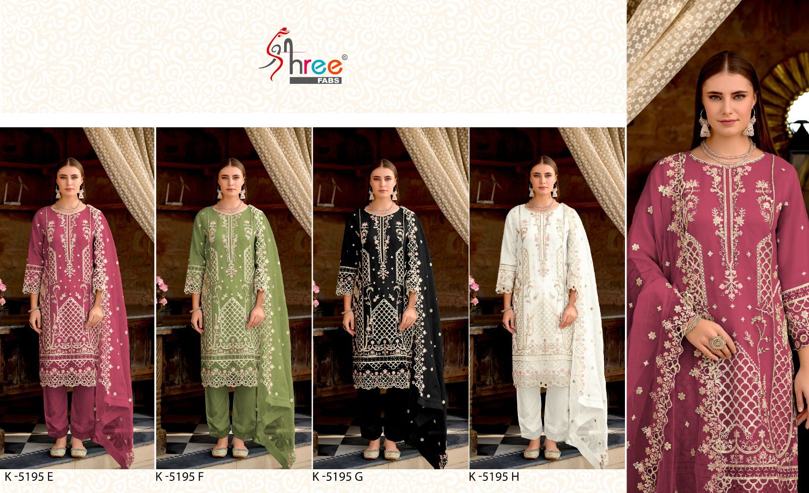 K 5195 Efgh Shree Fabs Organza Pakistani Salwar Suits Supplier India