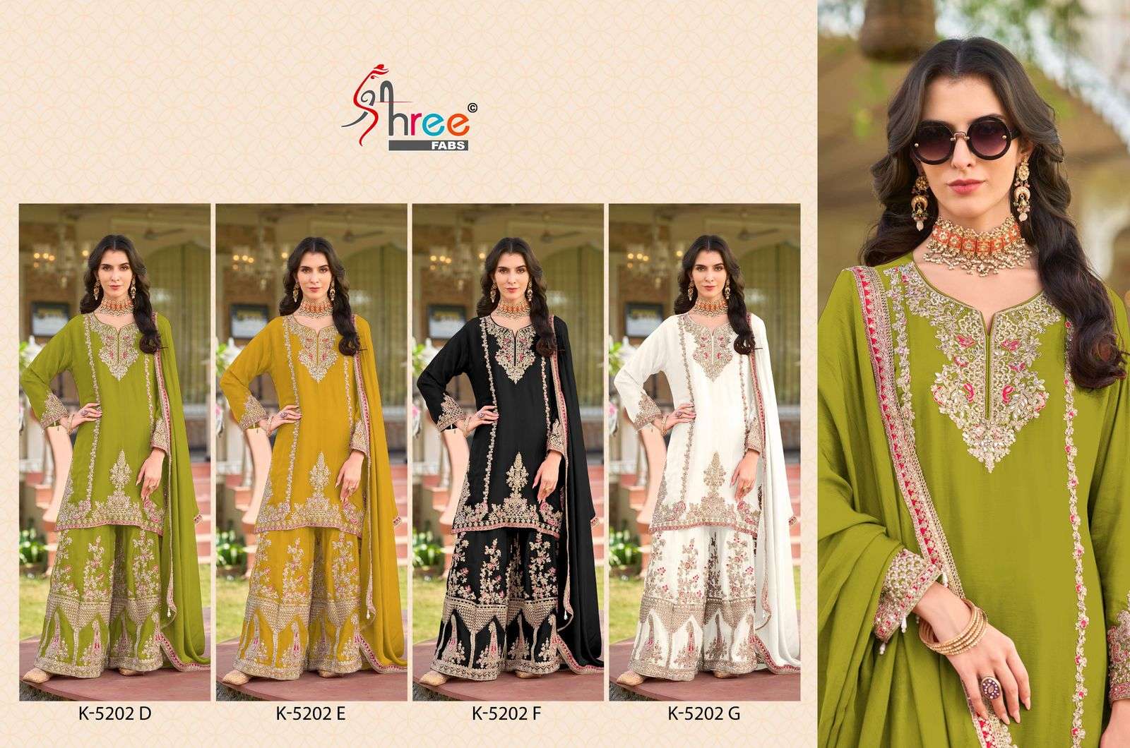 K 5202 Shree Fabs Chinon Sharara Style Suits Wholesaler Ahmedabad