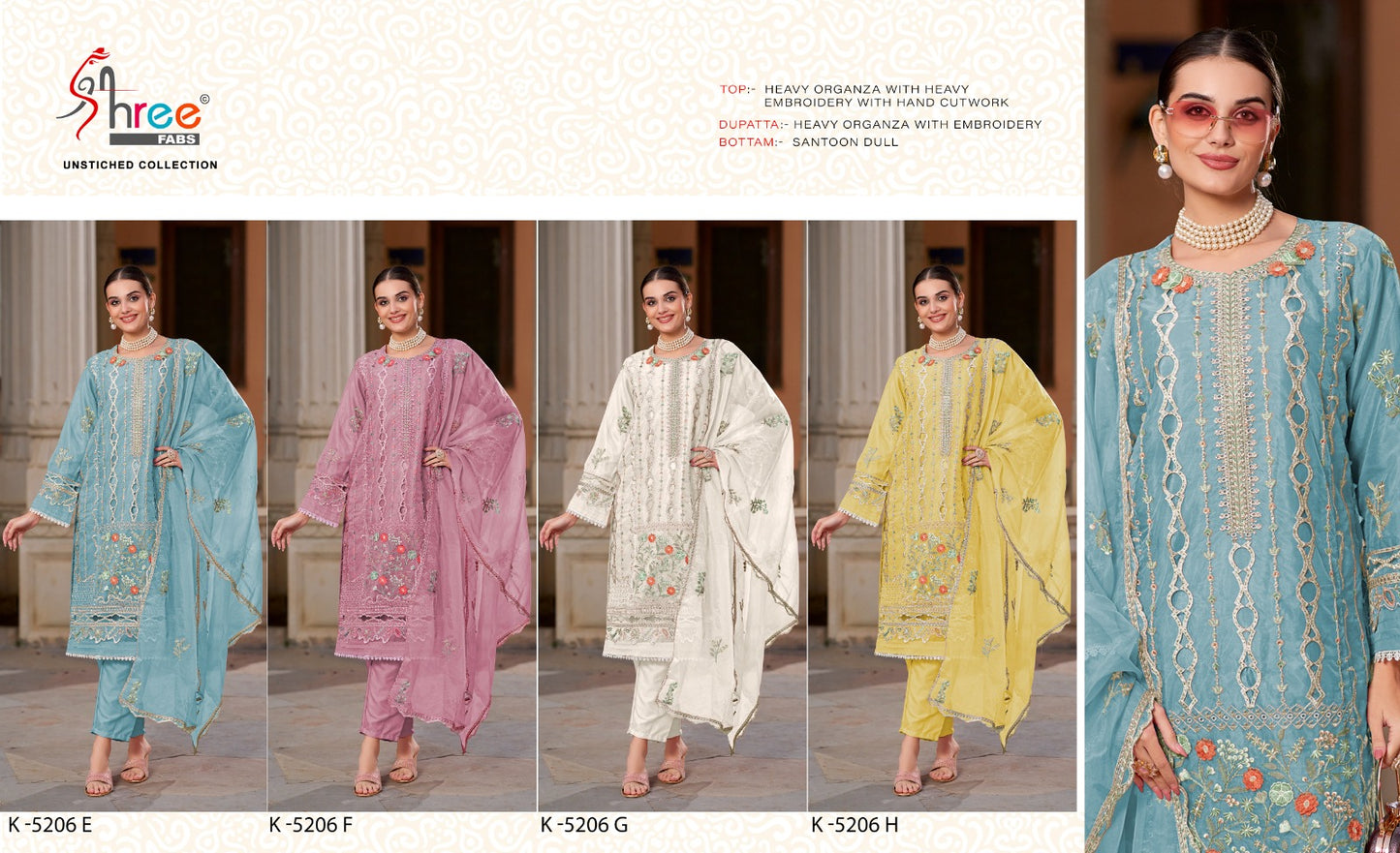 K 5206 Shree Fabs Organza Pakistani Salwar Suits Wholesale Price