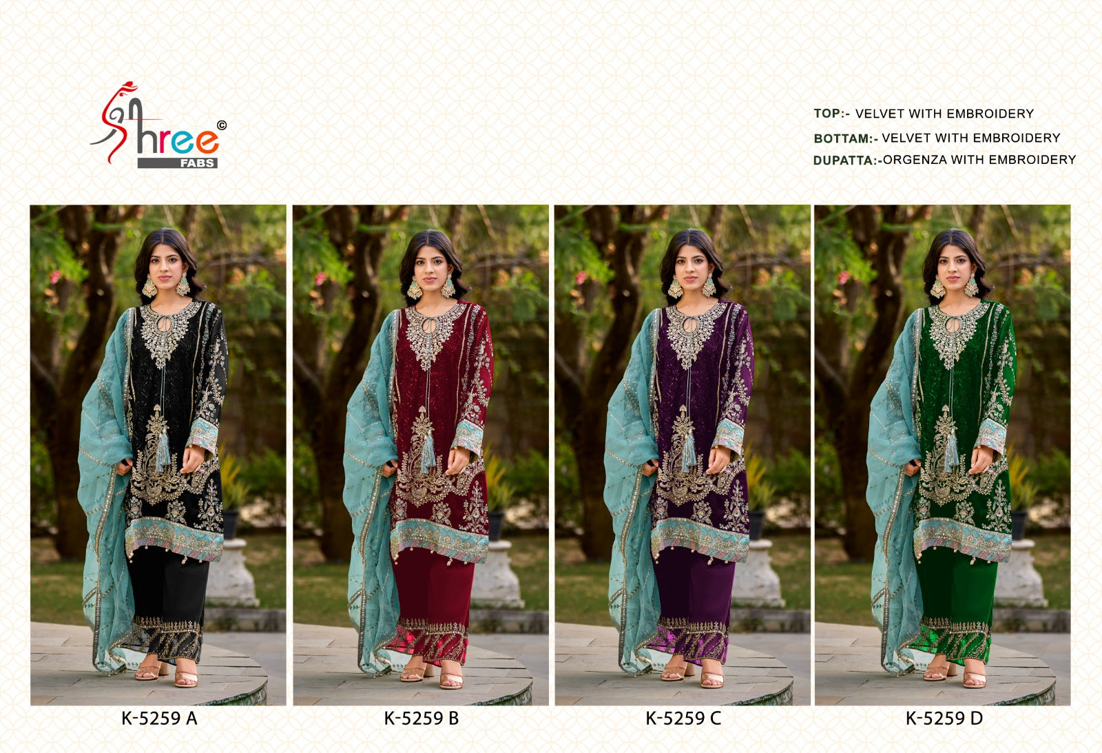 K 5259 Shree Fabs Velvet Suits Wholesaler India