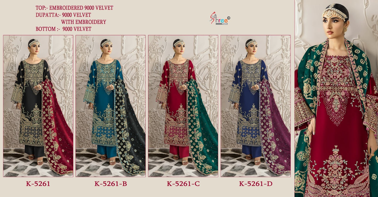 K 5261 Shree Fabs Velvet Suits Wholesale Rate