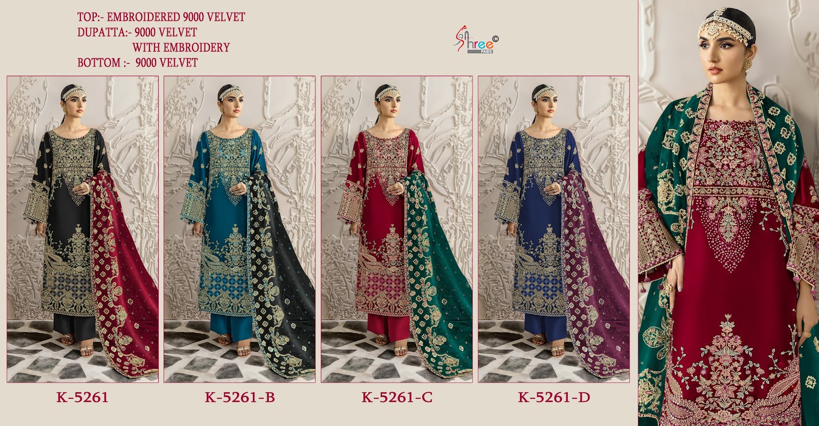 K 5261 Shree Fabs Velvet Suits Wholesale Rate