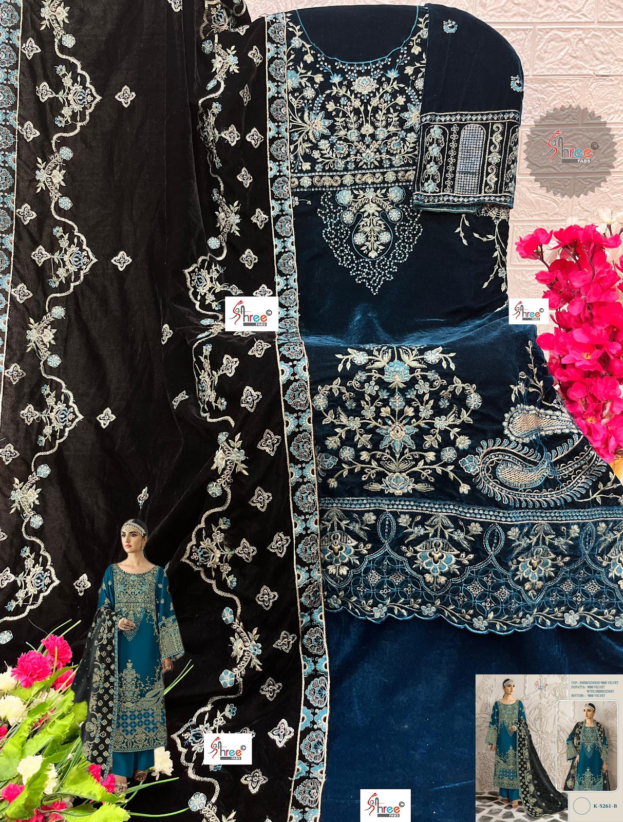 K 5261 Shree Fabs Velvet Suits Wholesale Rate