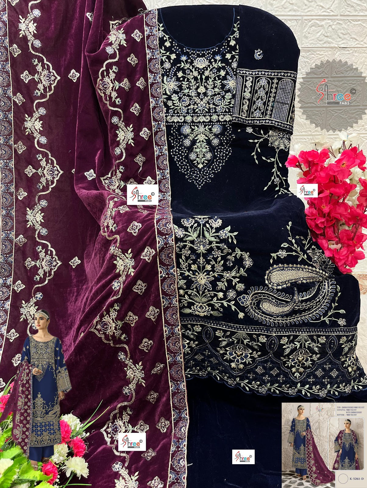 K 5261 Shree Fabs Velvet Suits Wholesale Rate