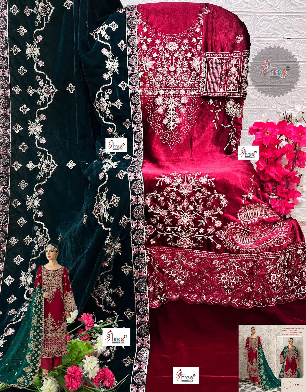 K 5261 Shree Fabs Velvet Suits Wholesale Rate