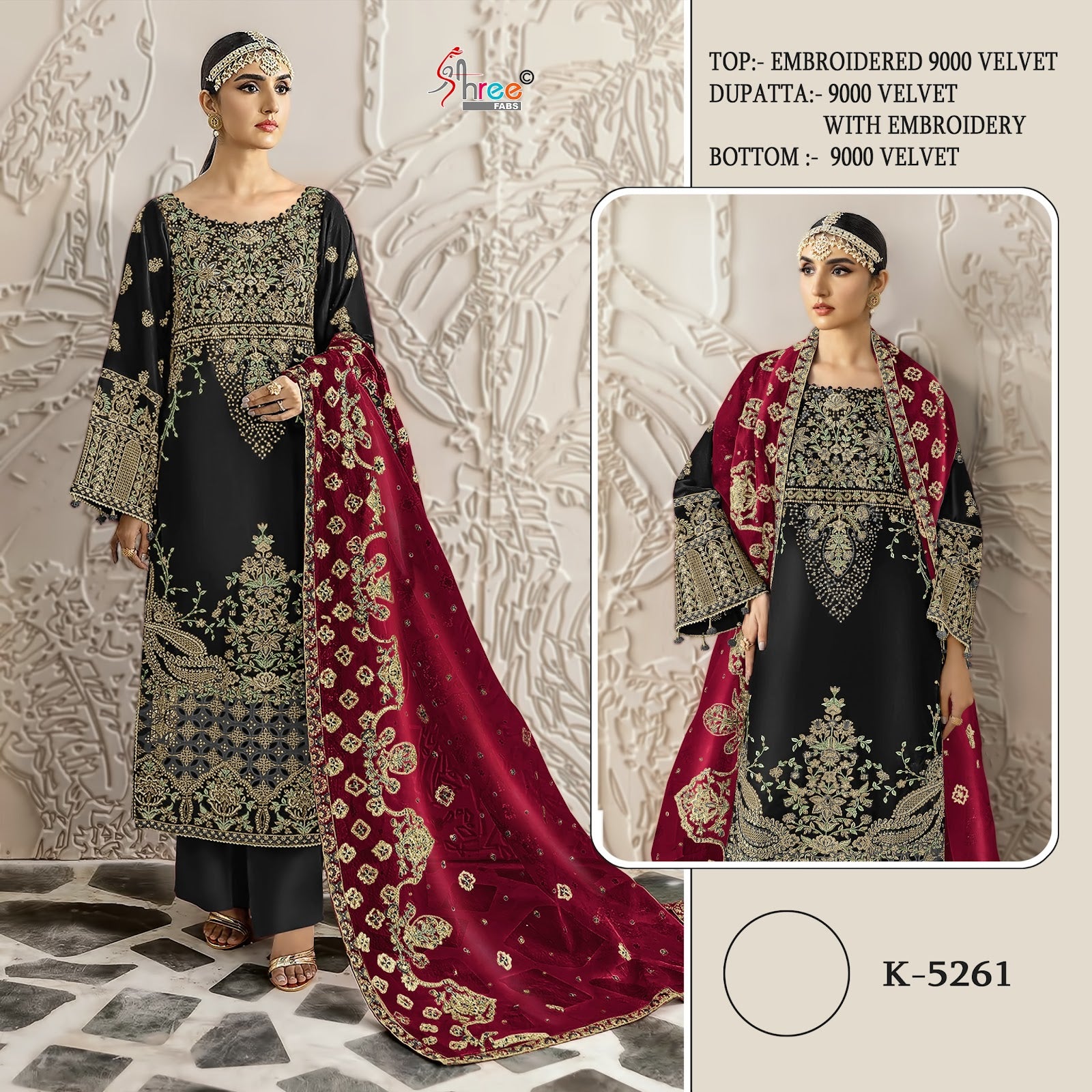 K 5261 Shree Fabs Velvet Suits Wholesale Rate