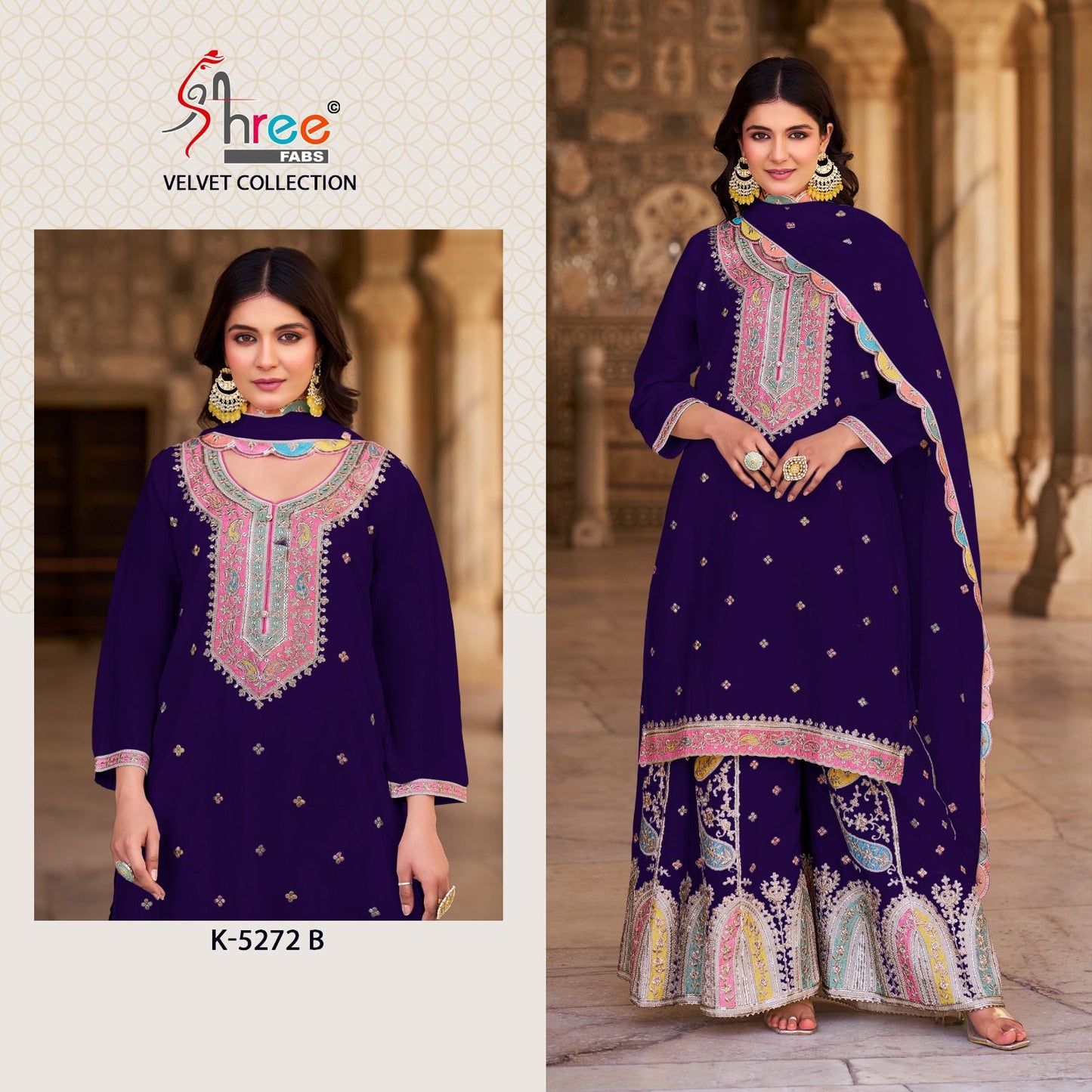 K 5272 Abc Shree Fabs Velvet Suits Wholesale Price