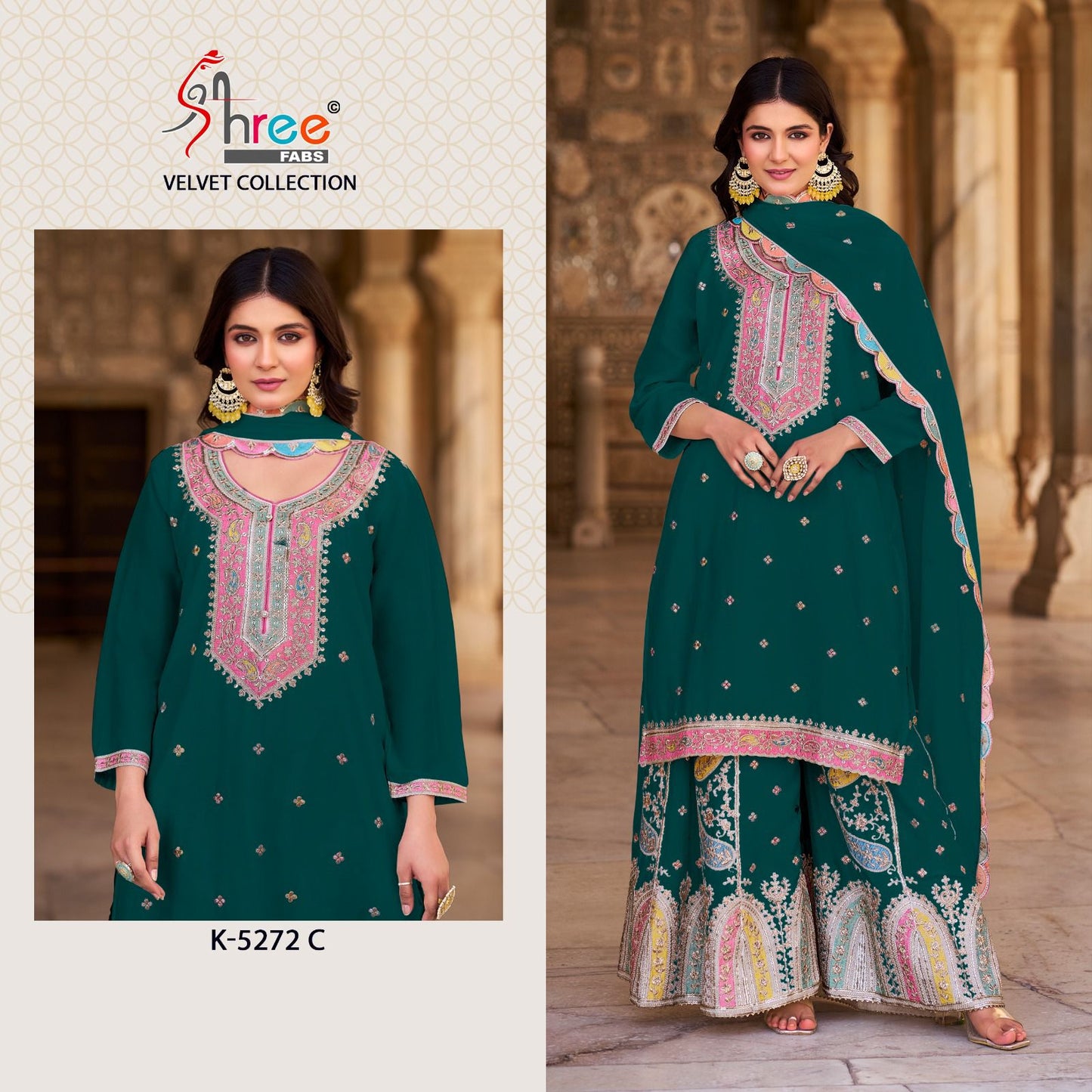 K 5272 Abc Shree Fabs Velvet Suits Wholesale Price