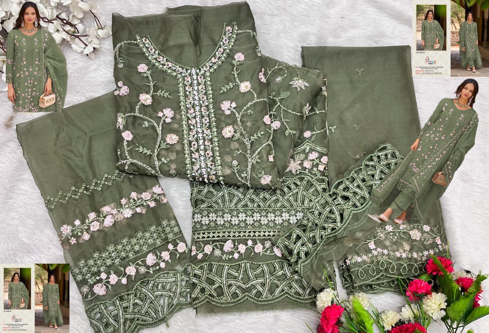 K 5390 Shree Fabs Organza Pakistani Salwar Suits Wholesaler Ahmedabad