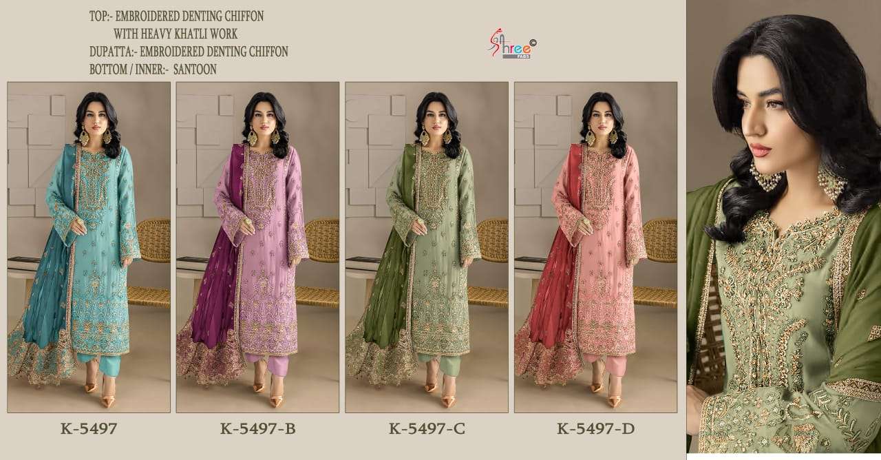 K 5497 Shree Fabs Chiffon Pakistani Salwar Suits Manufacturer
