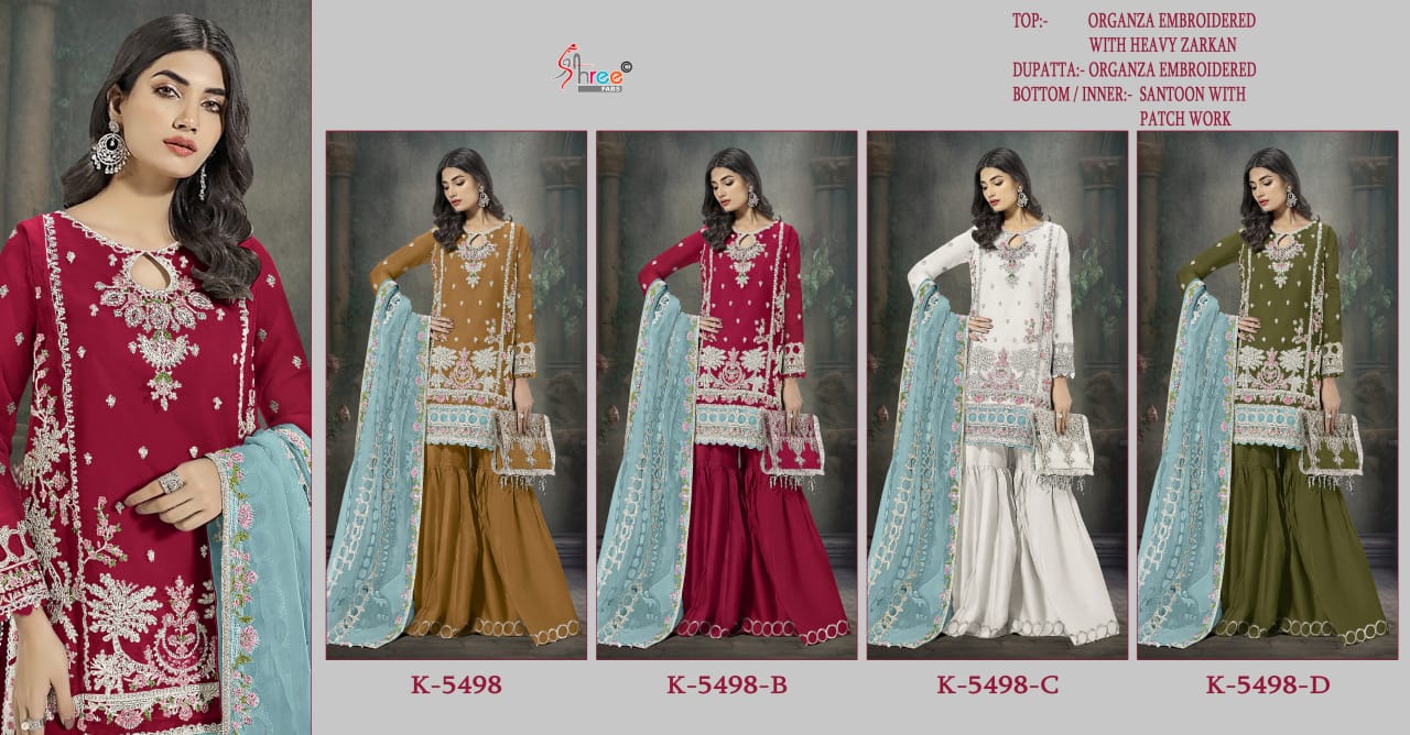 K 5498 Bcd Shree Fabs Organza Pakistani Salwar Suits Wholesaler Gujarat