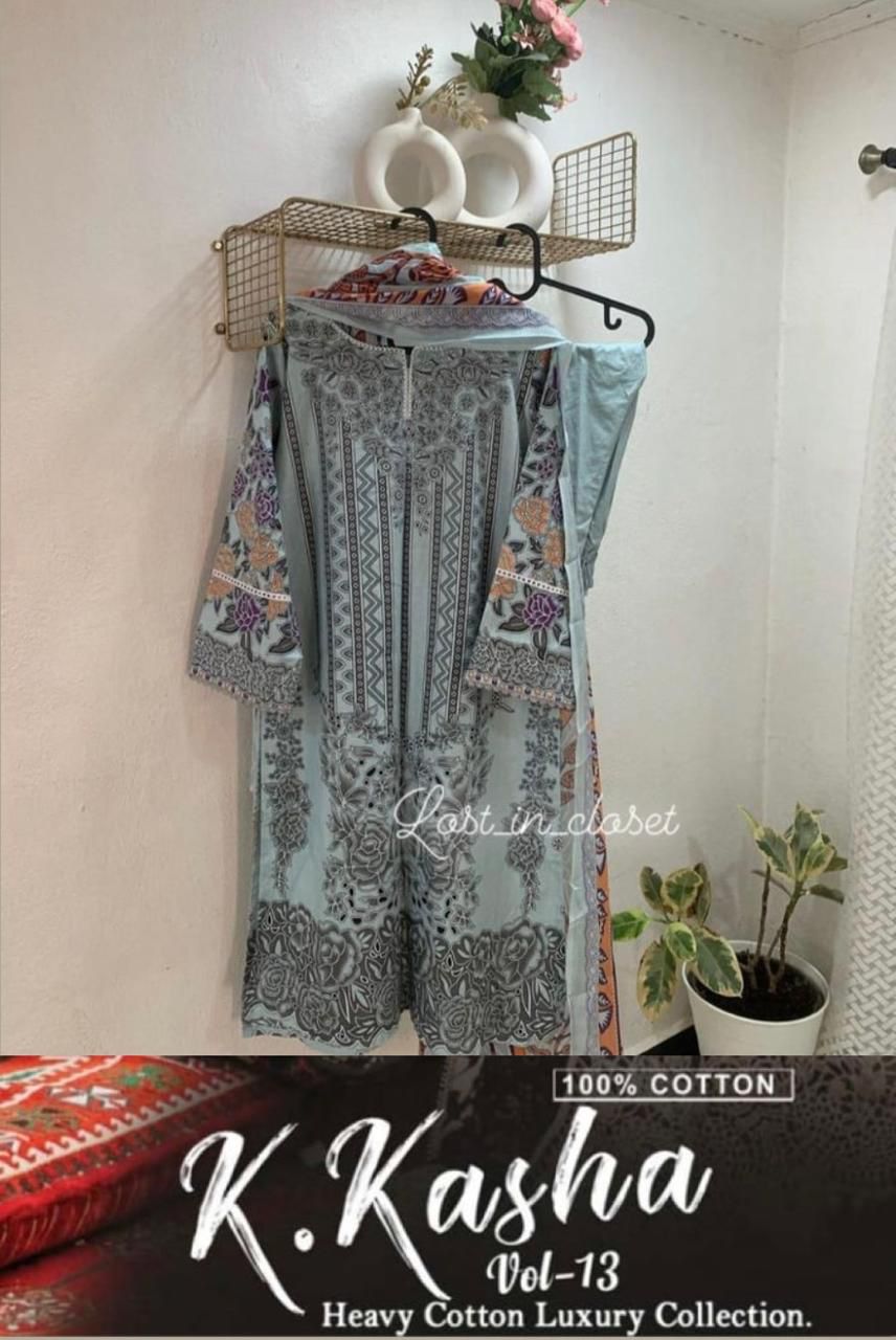 K Kasha Vol 13 Heavy Cotton Luxury Collection Keval Fab Karachi Readymade Suits Wholesaler Gujarat