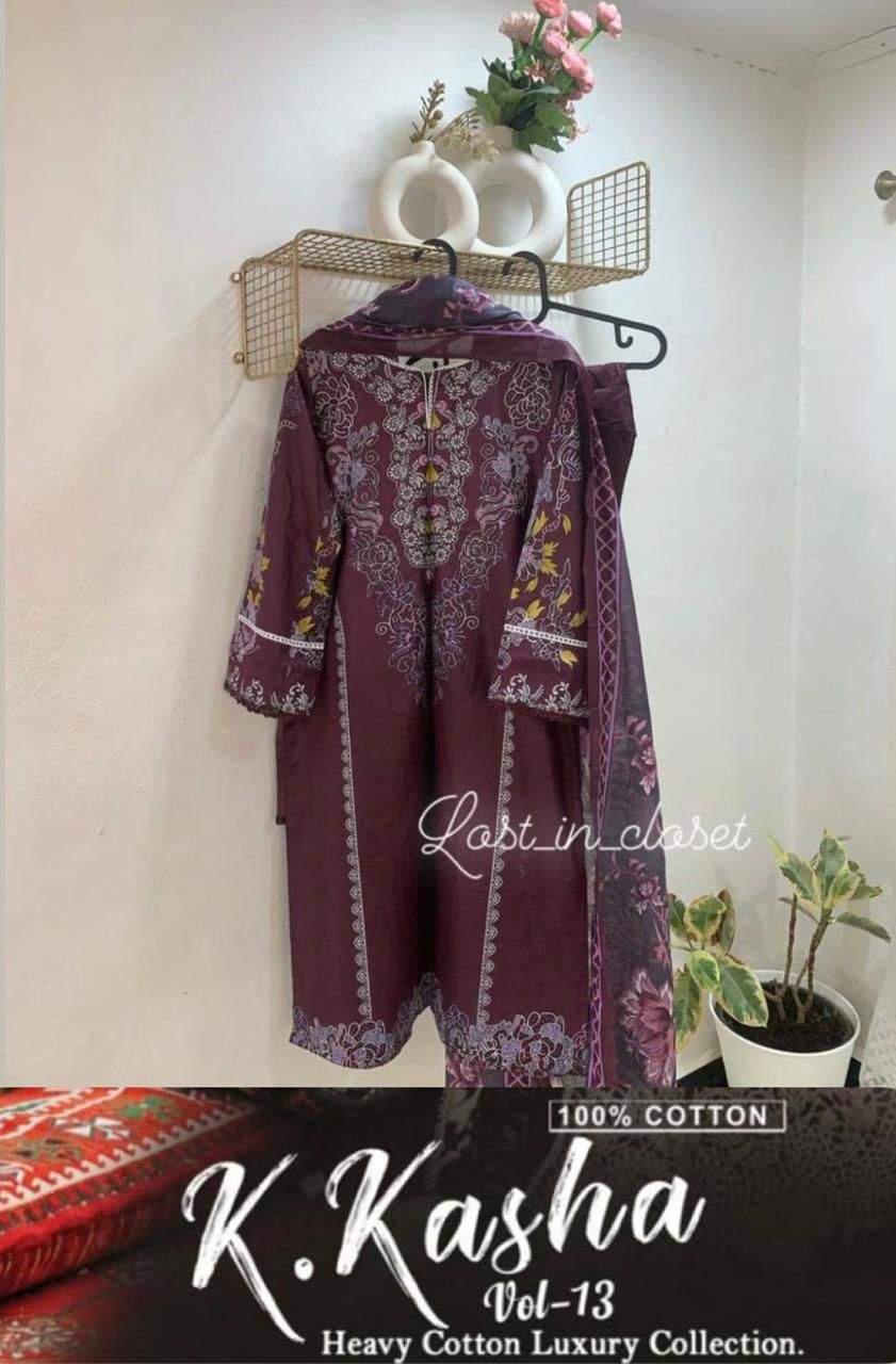 K Kasha Vol 13 Heavy Cotton Luxury Collection Keval Fab Karachi Readymade Suits Wholesaler Gujarat