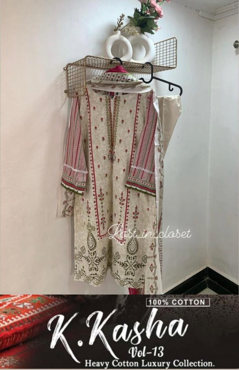 K Kasha Vol 13 Heavy Cotton Luxury Collection Keval Fab Karachi Readymade Suits Wholesaler Gujarat