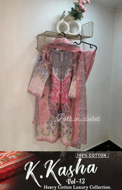 K Kasha Vol 13 Heavy Cotton Luxury Collection Keval Fab Karachi Readymade Suits Wholesaler Gujarat
