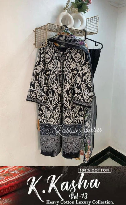 K Kasha Vol 13 Heavy Cotton Luxury Collection Keval Fab Karachi Readymade Suits Wholesaler Gujarat