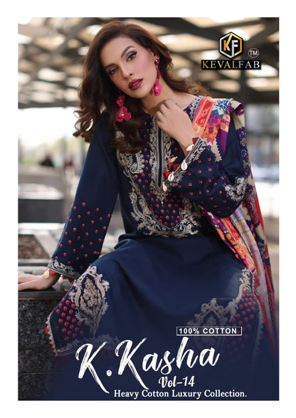 K Kasha Vol 14 Heavy Cotton Luxury Collection Keval Fab Karachi Readymade Suits Wholesaler Ahmedabad