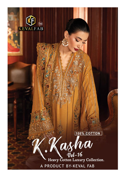 K Kasha Vol 16 Keval Fab Heavy Cotton Karachi Salwar Suits Supplier Gujarat