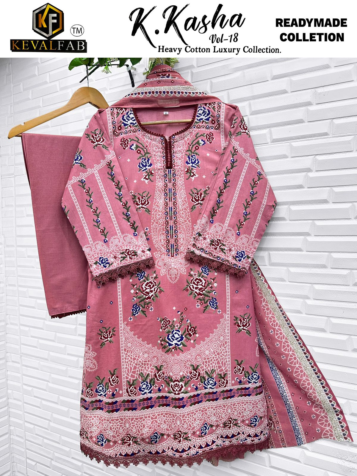K Kasha Vol 18 Heavy Cotton Luxury Keval Fab Karachi Readymade Suits Supplier Ahmedabad