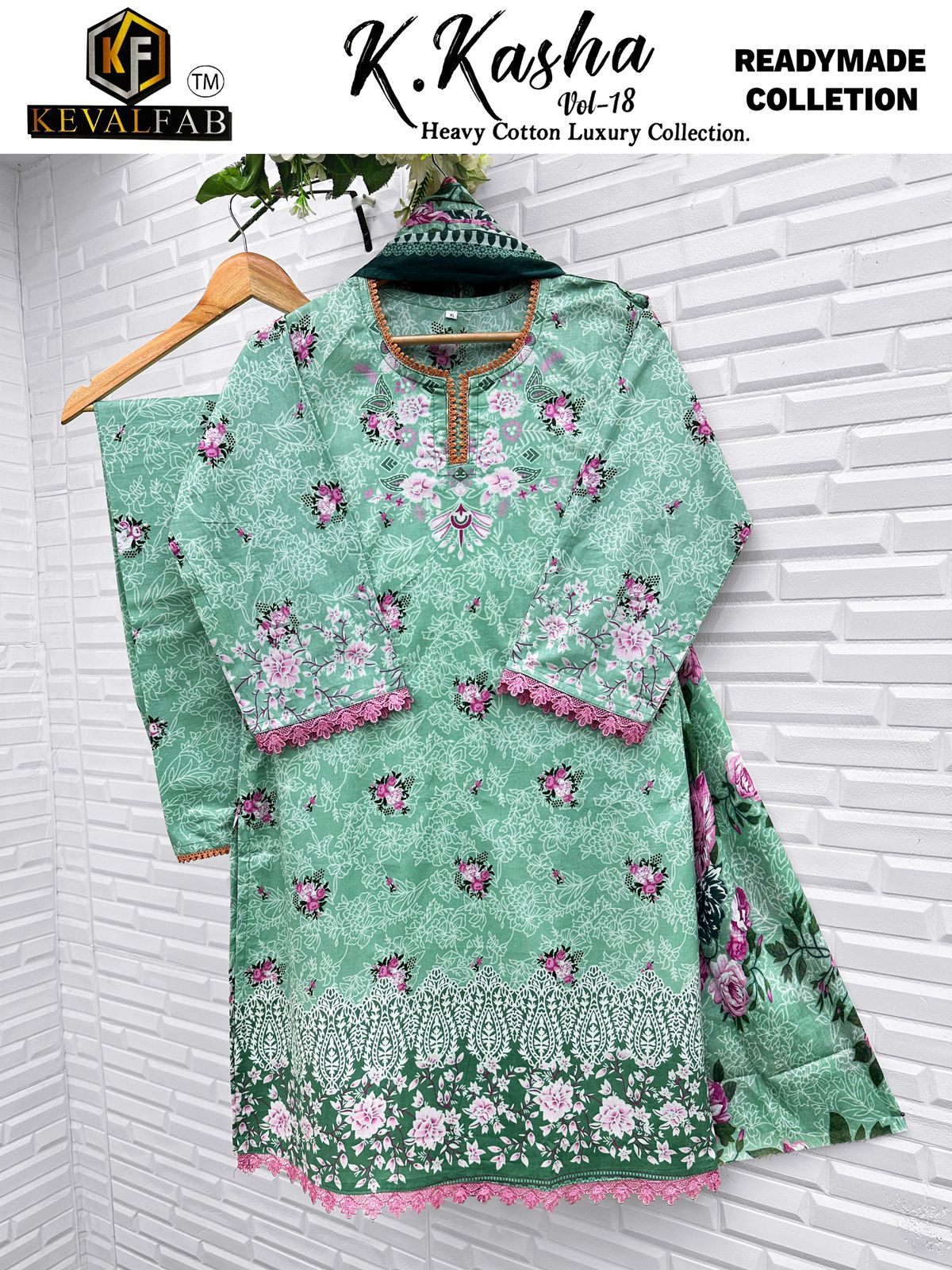K Kasha Vol 18 Heavy Cotton Luxury Keval Fab Karachi Readymade Suits Supplier Ahmedabad