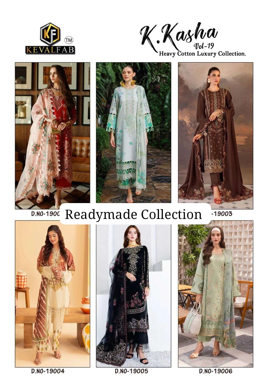 K Kasha Vol 19 Keval Fab Cotton Karachi Readymade Suits Exporter