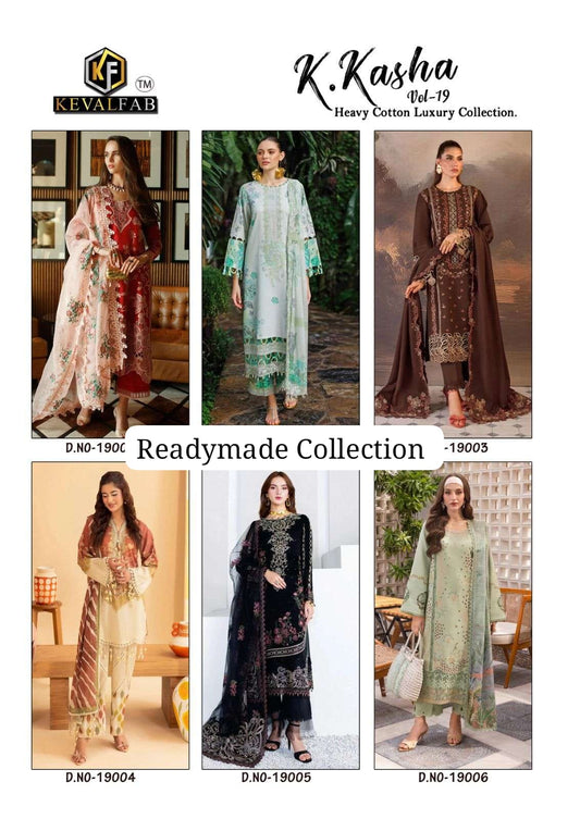 K Kasha Vol 19 Keval Fab Cotton Karachi Readymade Suits Exporter