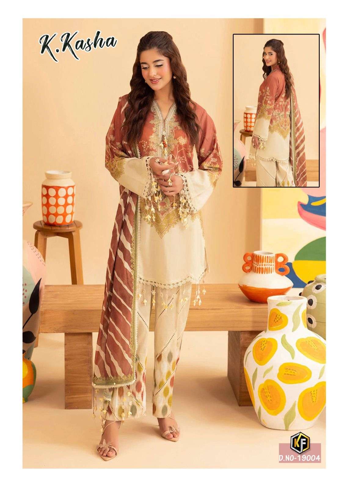 K Kasha Vol 19 Keval Fab Cotton Karachi Readymade Suits Exporter