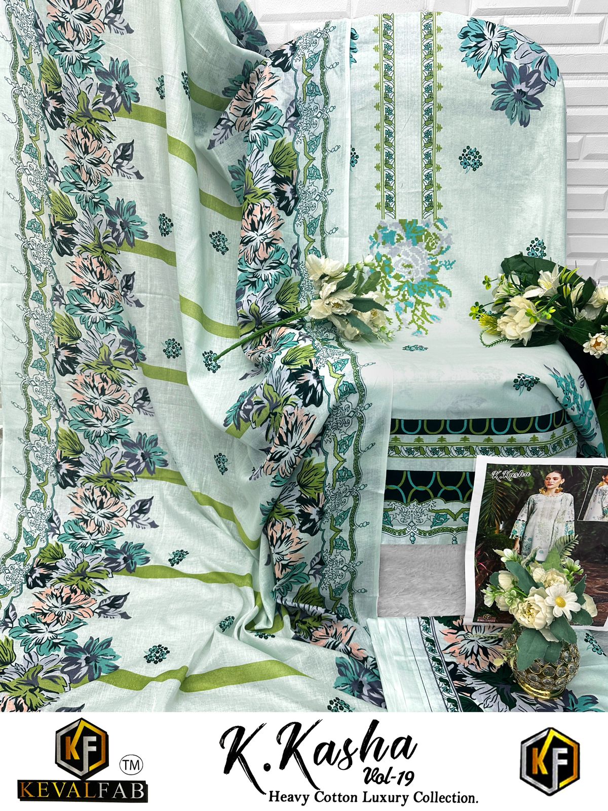 K Kasha Vol 19 Keval Fab Heavy Cotton Karachi Salwar Suits Wholesaler India