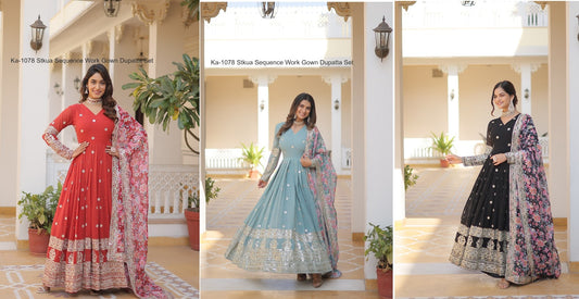 Ka-1078 Stkua Faux Georgette Gown Dupatta Set Wholesaler Ahmedabad