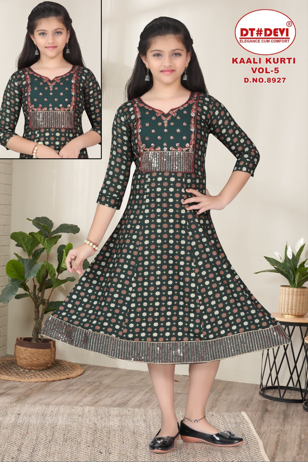 Kaali Vol 5 Dn 8927 Dt Devi Reyon Girls Anarkali Kurti Exporter Ahmedabad