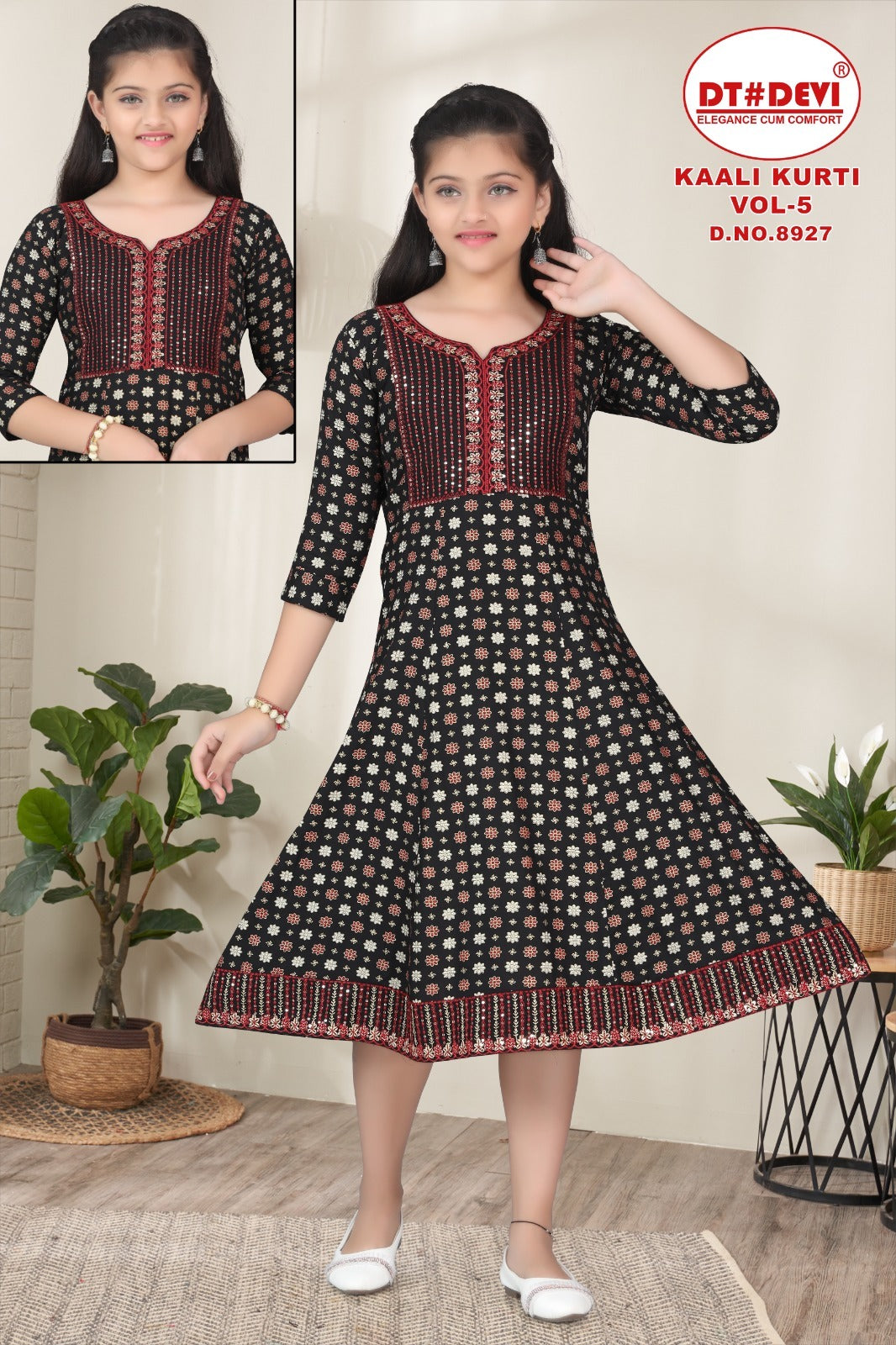Kaali Vol 5 Dn 8927 Dt Devi Reyon Girls Anarkali Kurti Exporter Ahmedabad