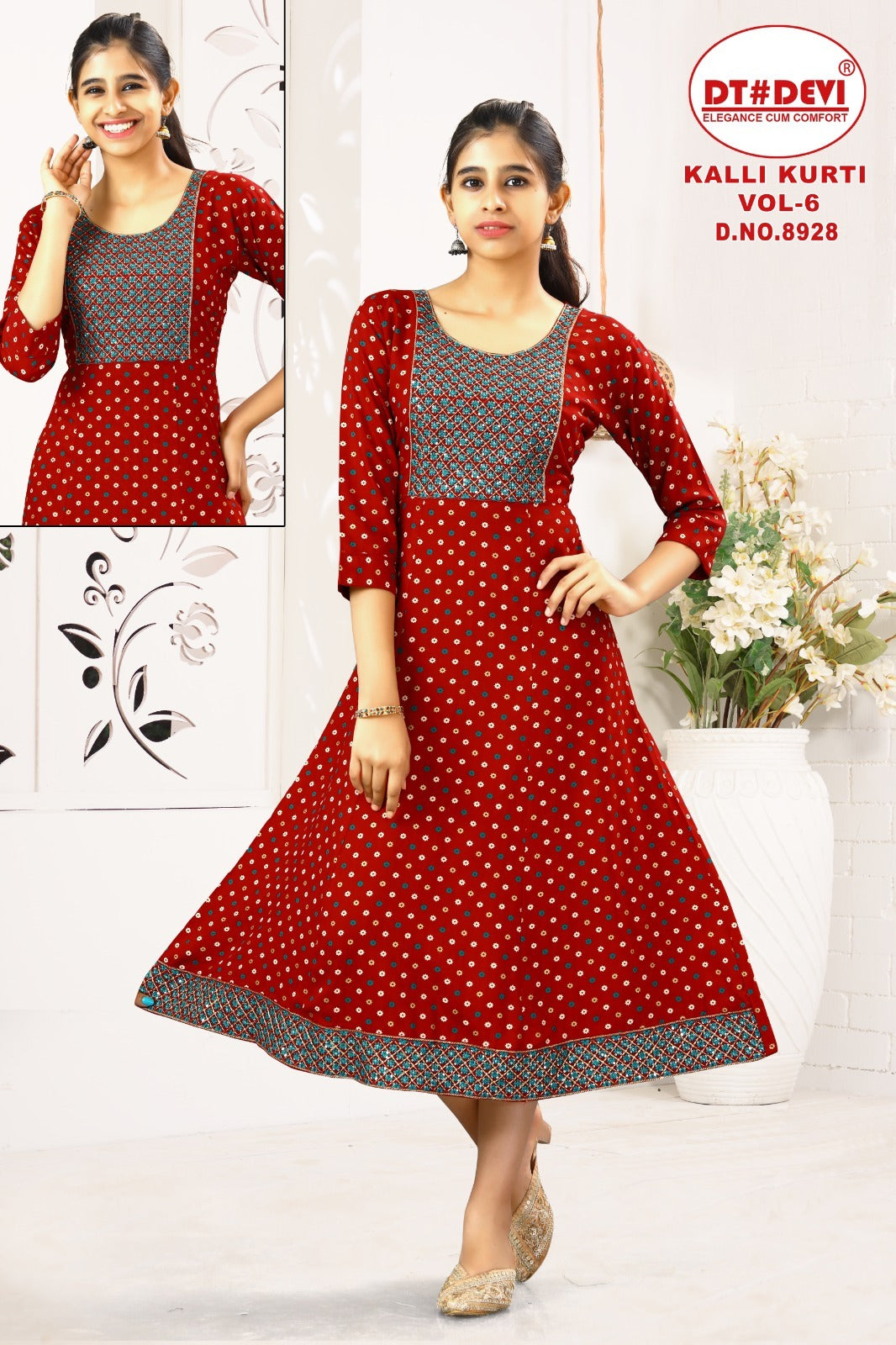 Kalli Vol 6 Dn 8928 Dt Devi Rayon Girls Anarkali Kurti Manufacturer Ahmedabad
