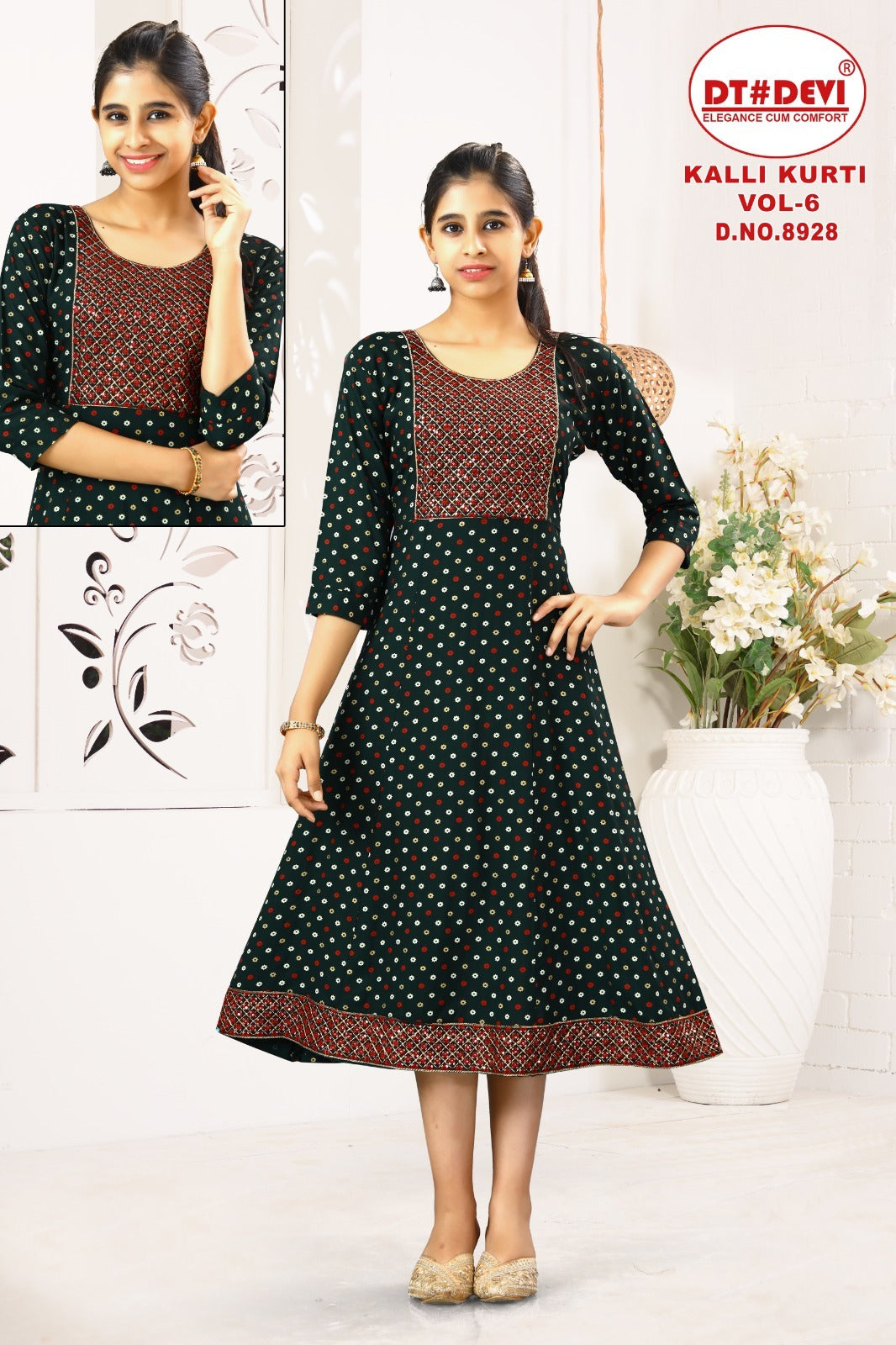 Kalli Vol 6 Dn 8928 Dt Devi Rayon Girls Anarkali Kurti Manufacturer Ahmedabad