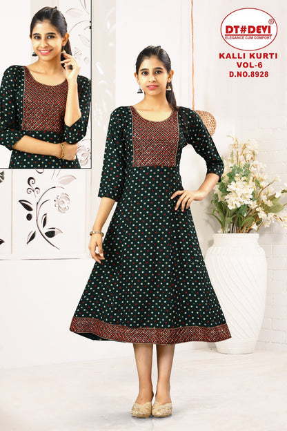 Kalli Vol 6 Dn 8928 Dt Devi Rayon Girls Anarkali Kurti Manufacturer Ahmedabad