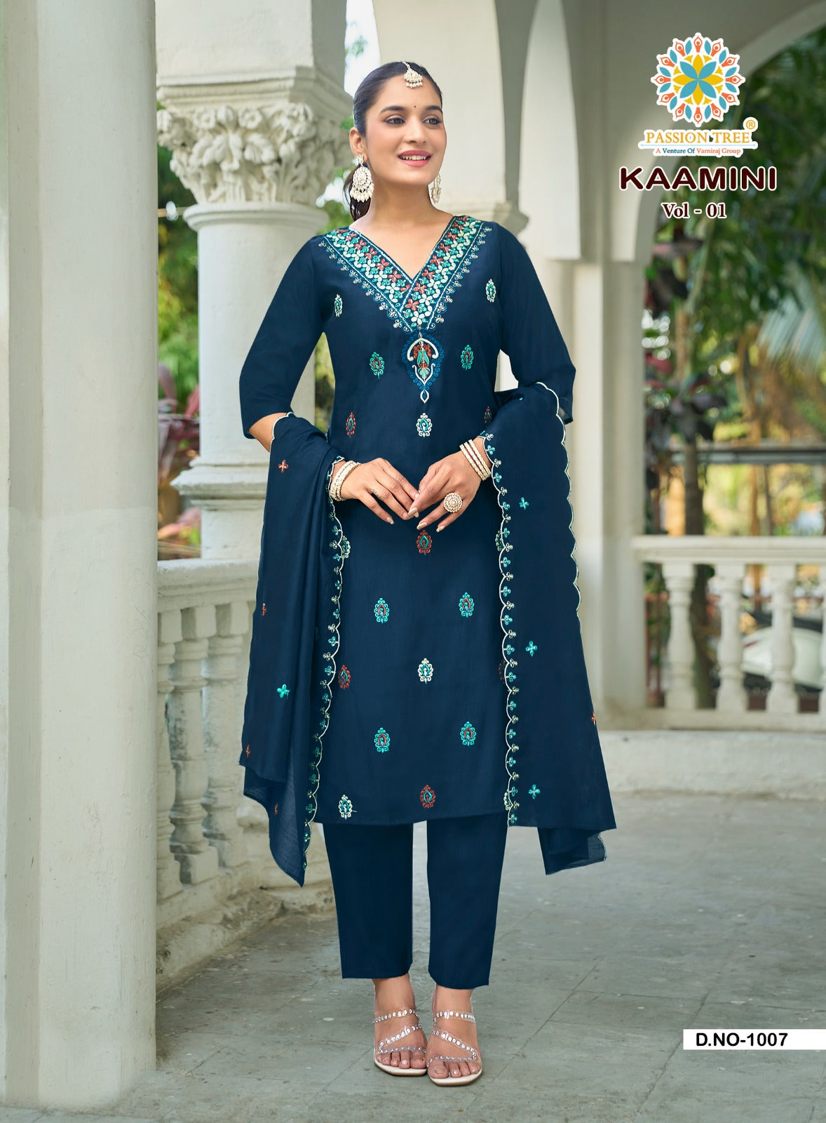 Kaamini Vol 1 Passion Tree Roman Silk Readymade Pant Style Suits Wholesaler Gujarat