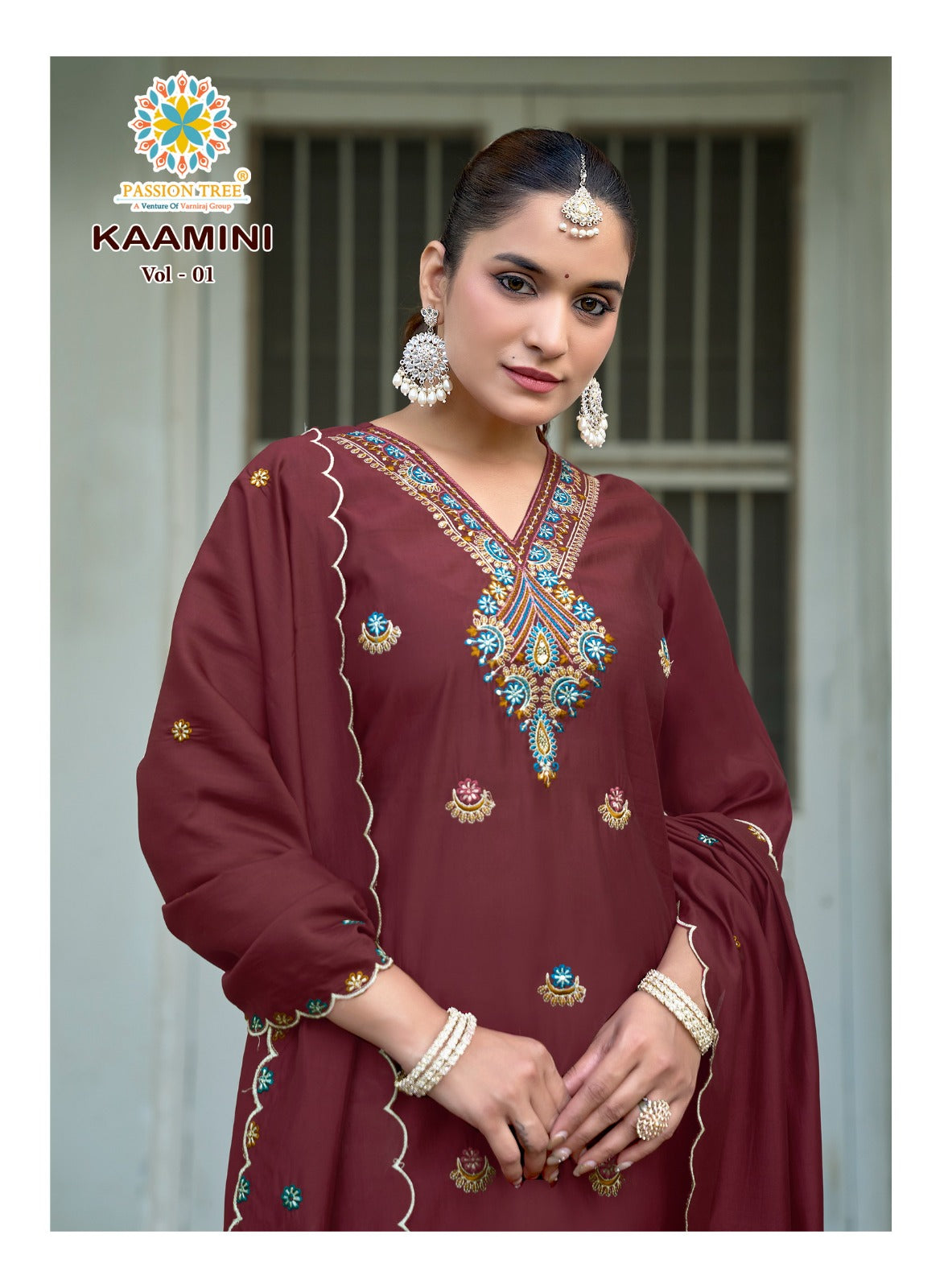 Kaamini Vol 1 Passion Tree Roman Silk Readymade Pant Style Suits Wholesaler Gujarat