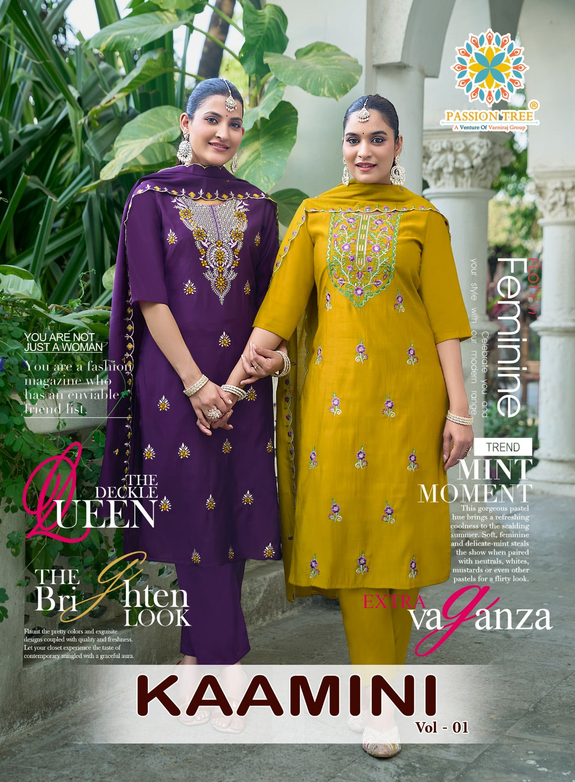 Kaamini Vol 1 Passion Tree Roman Silk Readymade Pant Style Suits Wholesaler Gujarat